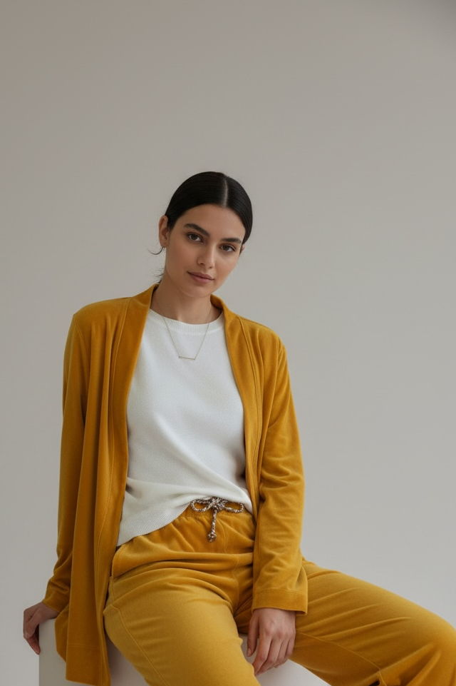 relax wear velor yellow cardigan