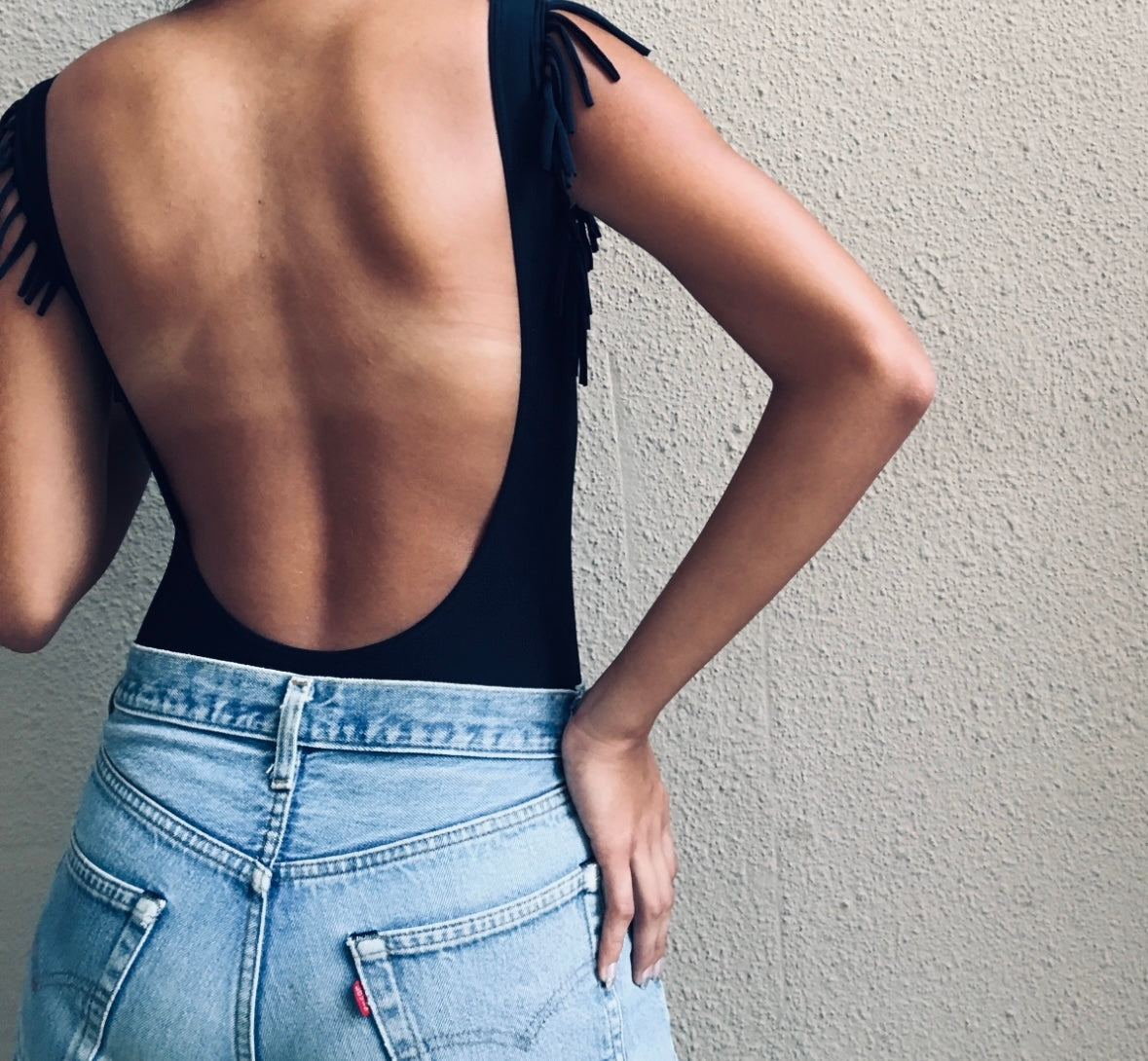 HONEY DIP one piece fringe BLACK