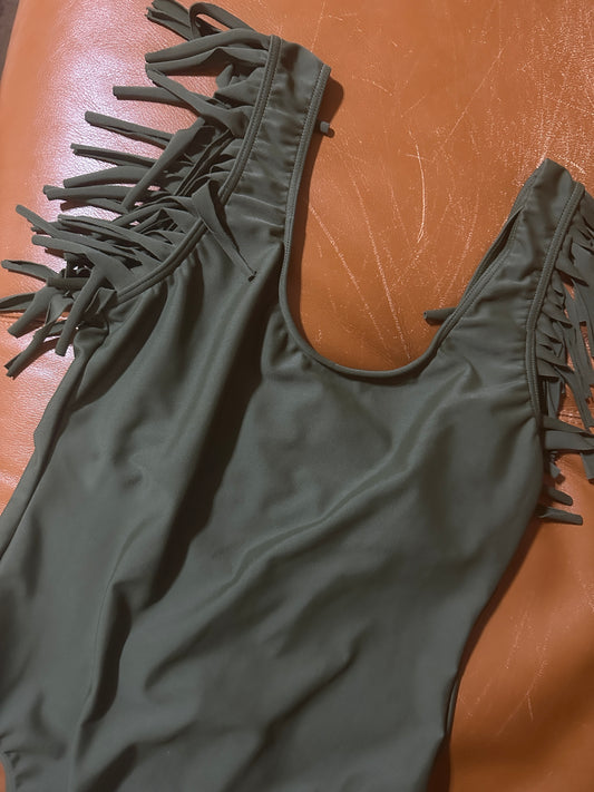 HONEY DIP one piece fringe KAHKI