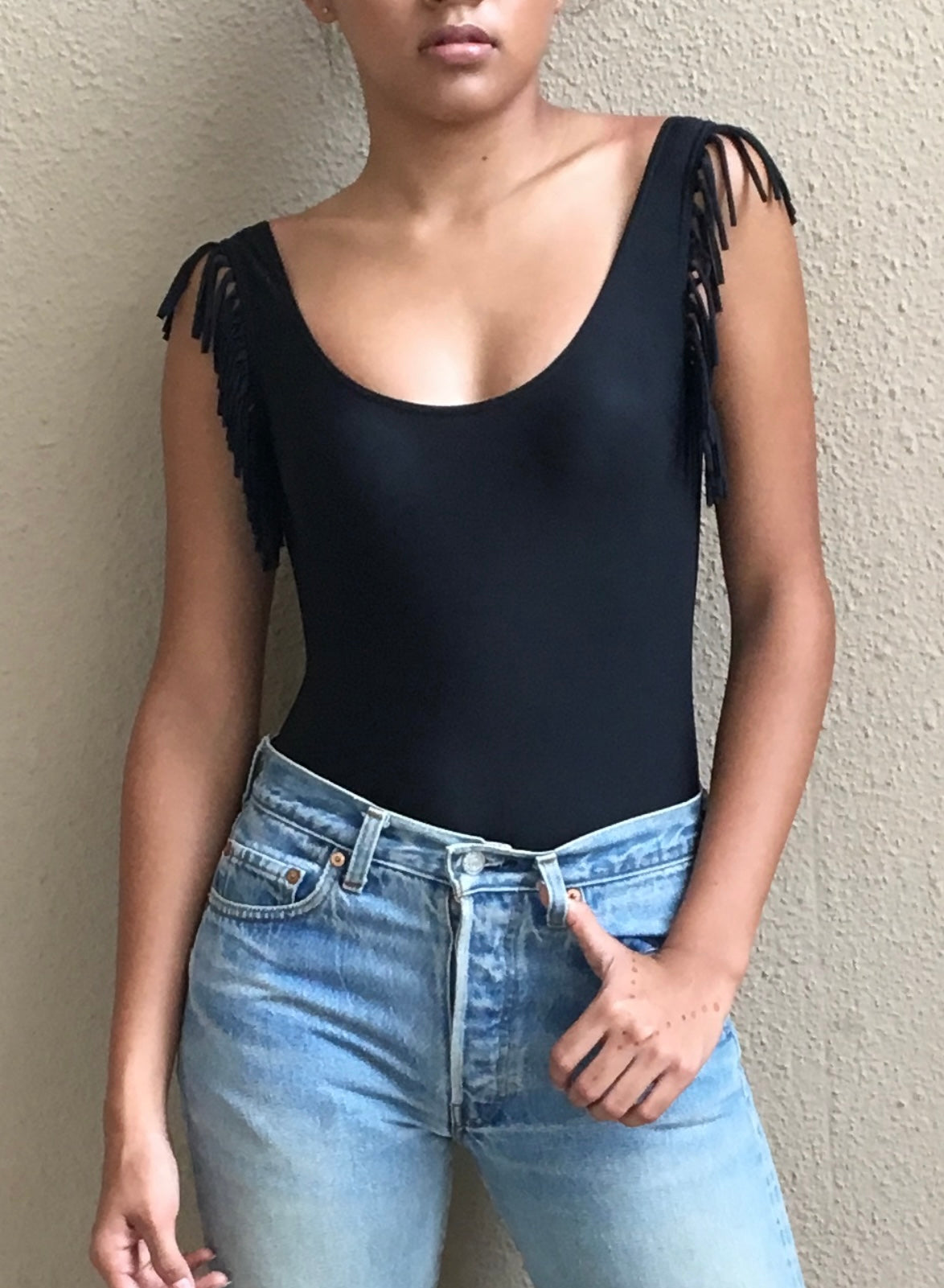 HONEY DIP one piece fringe BLACK