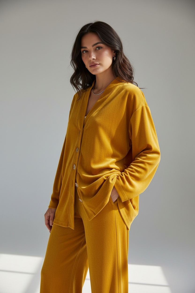 relax wear velor  yellow cardigan