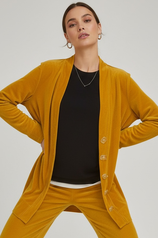 relax wear velor  yellow cardigan